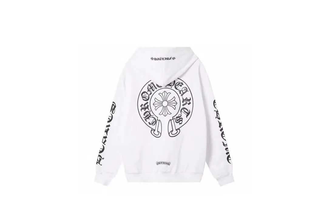 Q10—P230 -Chrome Hearts/Chrome Hearts printed zipper sweatshirt cardigan jacket -420 grams of high-density, high-quality wool, soft, delicate and skin-friendly, soft and silky to the touch, warm and skin-friendly -The hardware zipper accessories are all customized and full of details -Colour: black white -Size: S M L XL